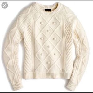 J. Crew Ivory Aran 100% Wool Cable Knit Raised Dots Cream Women's Sweater M